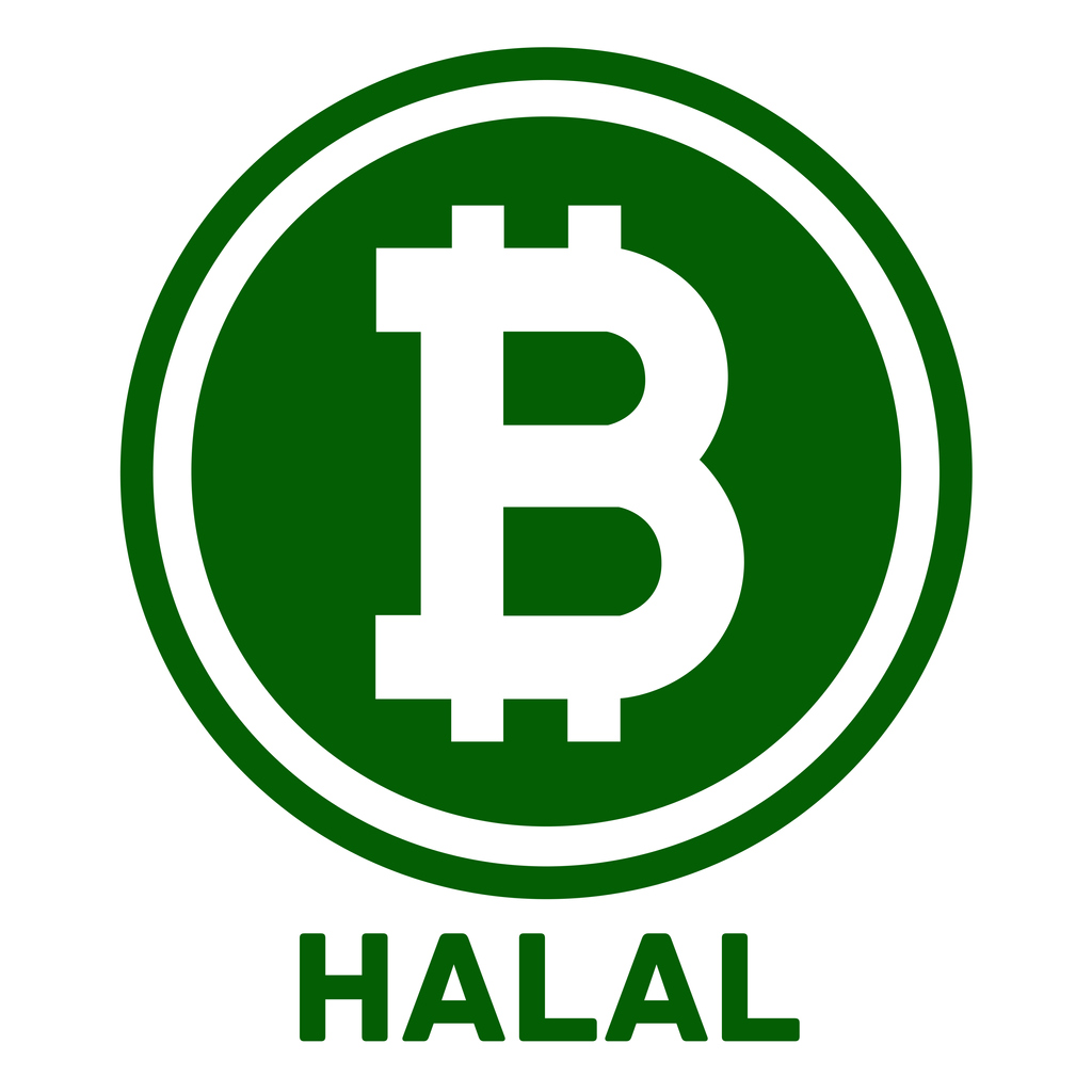Halal Bitcoin symbol in the circle flat design vector illustration
