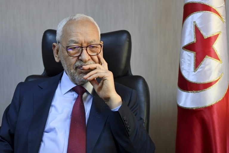 رئيس البرلمان التونسي راشد الغنوشي خلال مقابلة مع فرانس برس في 31 اذار/مارس 2022 (ا ف ب)