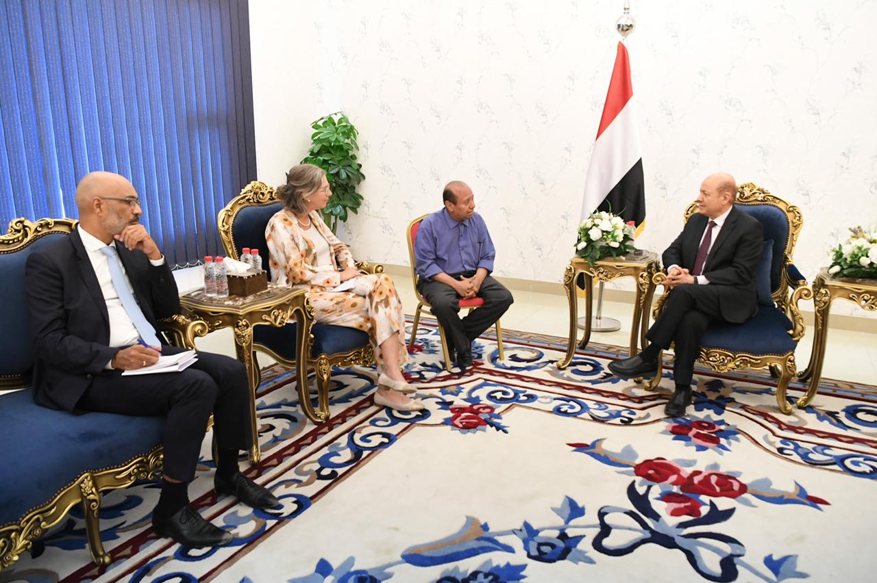 رئيس مجلس القيادة الرئاسي اليمني مع السفير الهولندي لدى اليمن بيتر ديرك هوف (سبأ)