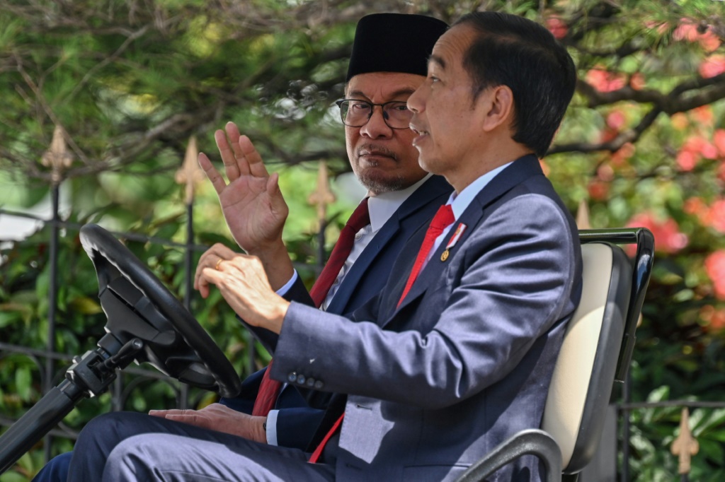     التقى رئيس الوزراء الماليزي الجديد أنور إبراهيم بالرئيس الإندونيسي في أول رحلة خارجية له (أ ف ب)   