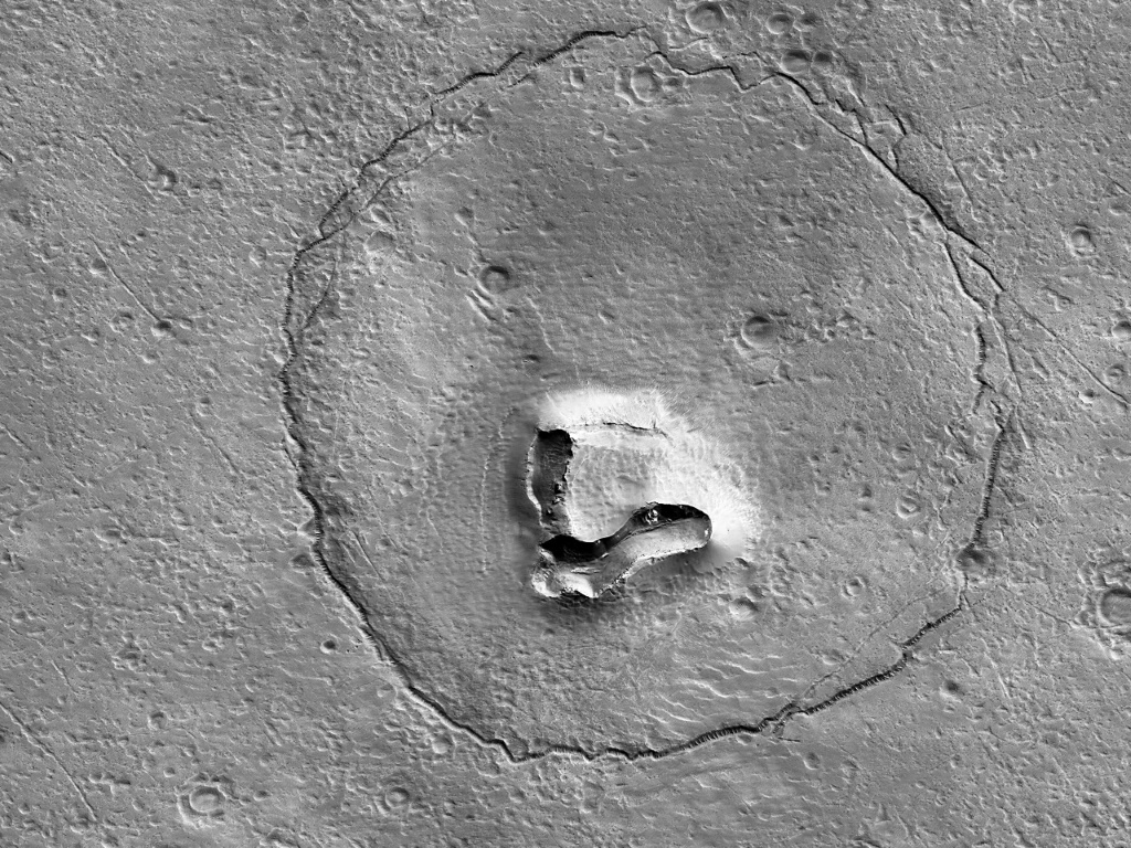     يقول علماء الفضاء إنه أكبر من الدب المتوسط: هناك وجه دب يبلغ عرضه كيلومترين على سطح المريخ (ا ف ب)