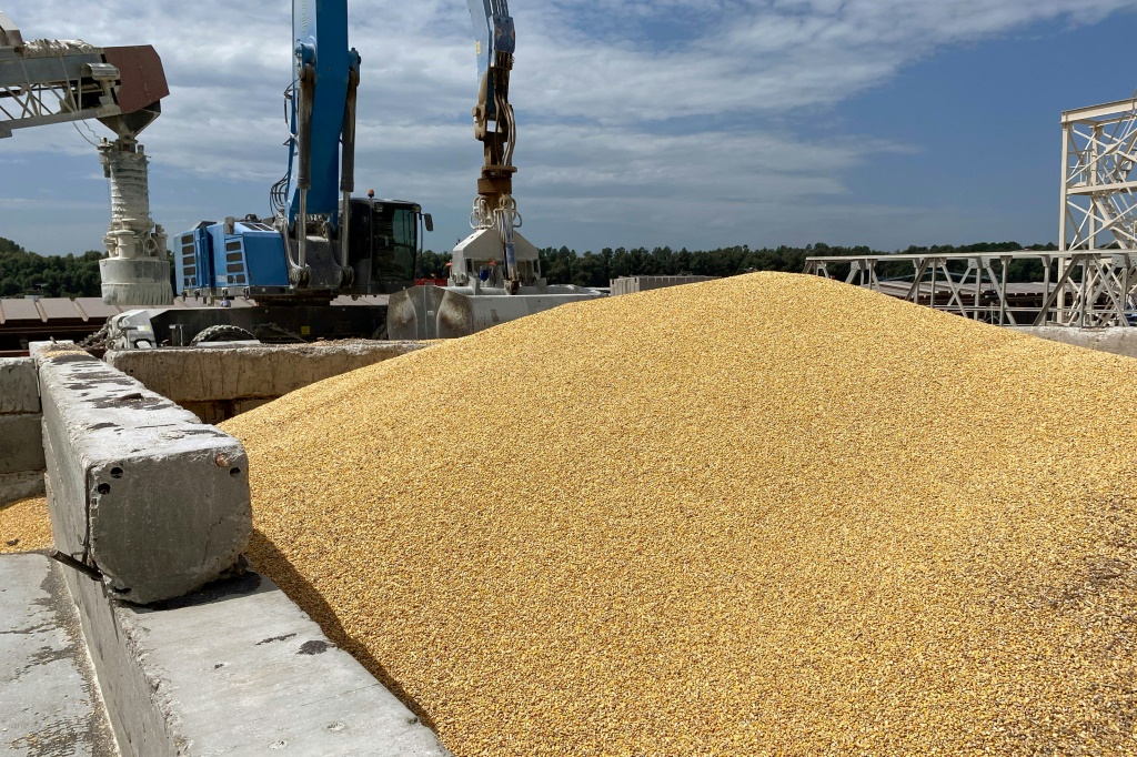 حبوب الذرة على الرصيف في ميناء في منطقة أوديسا، في 22 تموز/يوليو 2023 (ا ف ب)