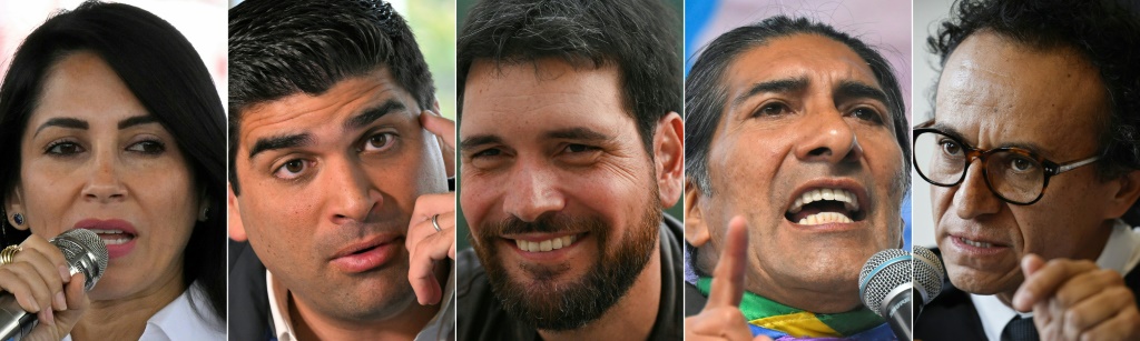  مرشّحون للانتخابات الرئاسية في الإكوادور (من الشمال إلى اليمين: لويزا غونزاليس وأوتو سونهولسنر ويان توبيك وياكو بيريس وكريستيان زوريتا)  (ا ف ب)