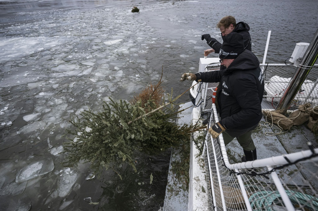 خلال السنة التجريبية في المياه الجليدية في العاصمة السويدية ستوكهولم في 12 كانون الثاني/يناير 2024. (ا ف ب)