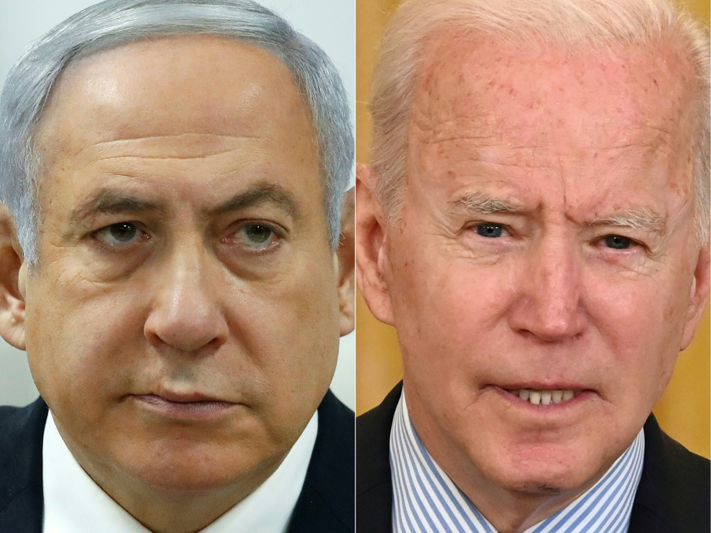 الرئيس الأمريكي جو بايدن ورئيس الوزراء الإسرائيلي بنيامين نتنياهو  (أ ف ب)