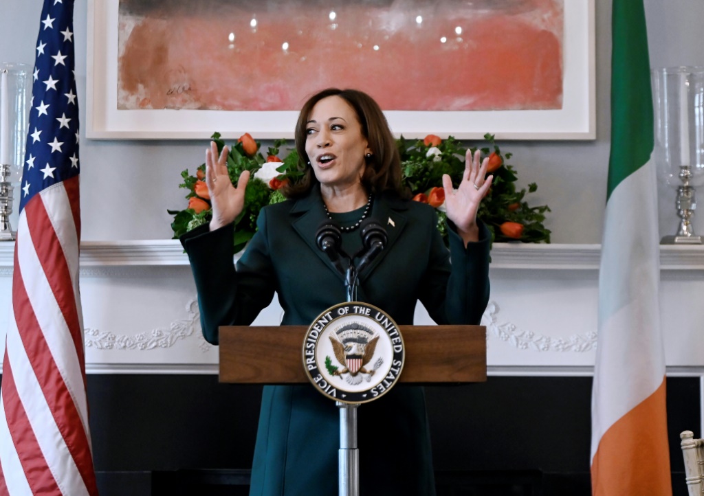 نائبة الرئيس الأميركي كامالا هاريس خلال مشاركتها في إحدى المناسبات في واشنطن في 17 آذار/مارس 2023 (ا ف ب)