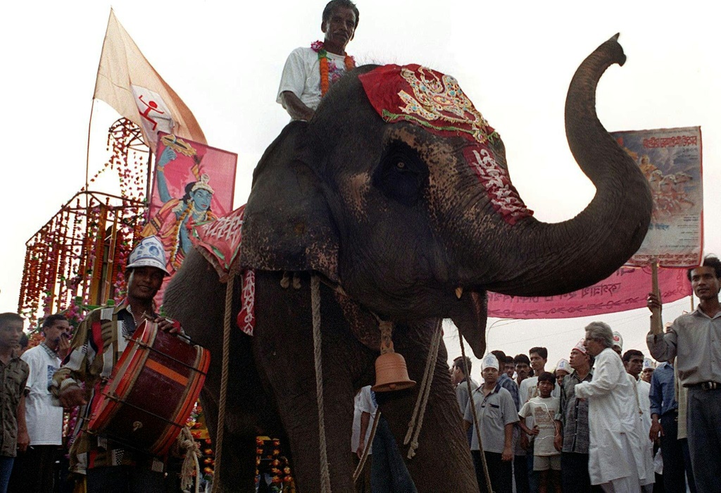 مروض فيلة على ظهر فيل في دكا (أ ف ب)   