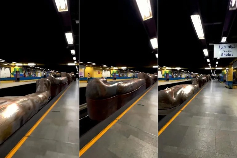 ناشطون تداولوا مقطع فيديو قالوا إنه يظهر عملية نقل "توابيت فرعونية أثرية" على ظهر قاطرة تمر على قضبان مترو الأنفاق (مواقع التواصل الإجتماعي)